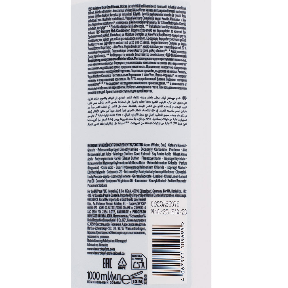 Schwarzkopf Professional Bonacure Moisture Kick Conditioner Aloe Vera 1000ml - balsamo nutriente districante