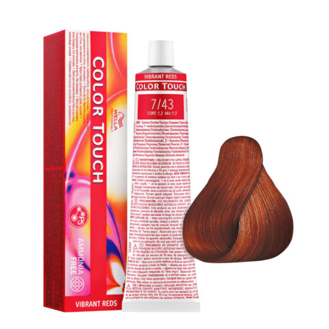 Wella Color Touch Vibrant Reds 7/43 Medium Golden Copper 60ml  - semi-permanent color without ammonia