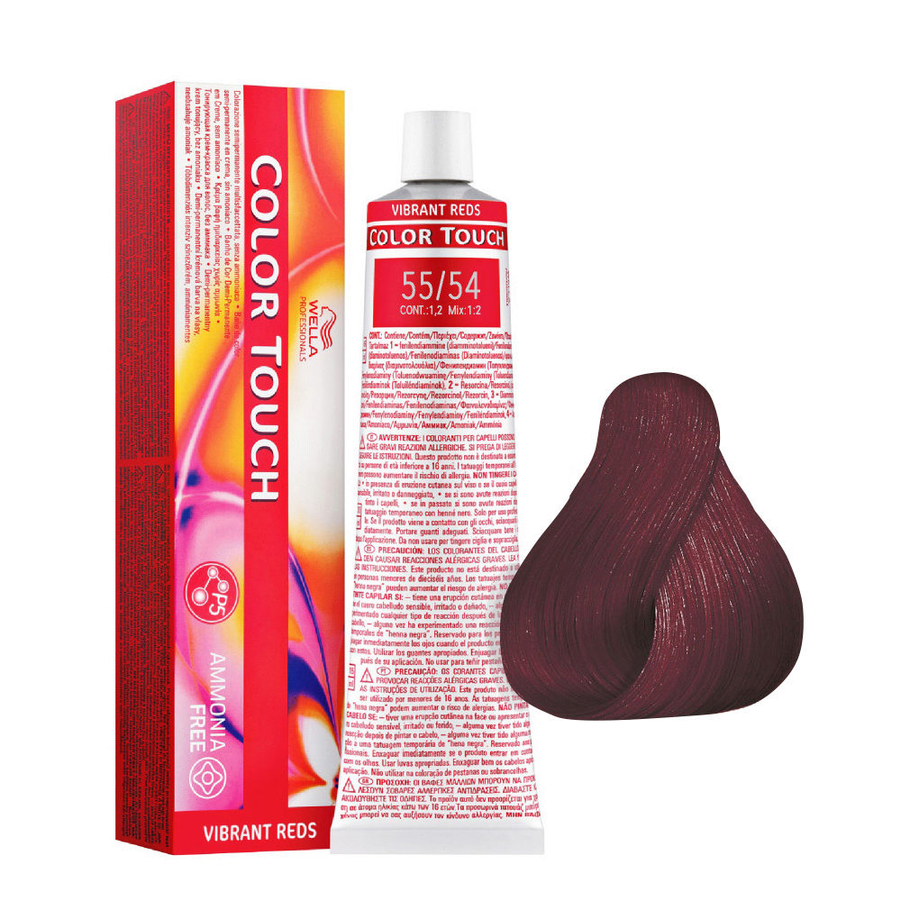 55/54 Light Intense Mahogany Red Brown Wella Color Touch Vibrant Reds ammonia free 60ml