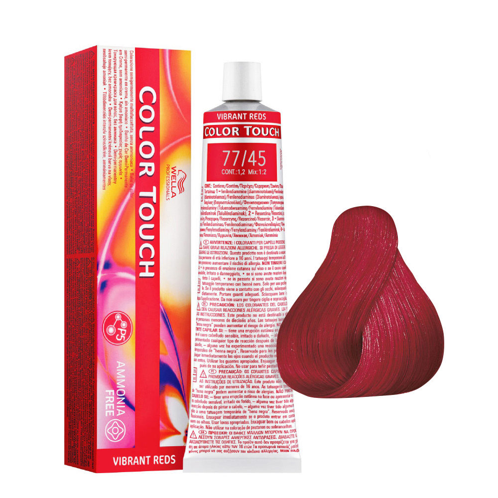 77/45 Medium Intense Red Mahogany Blonde Wella Color Touch Vibrant Reds ammonia free 60ml