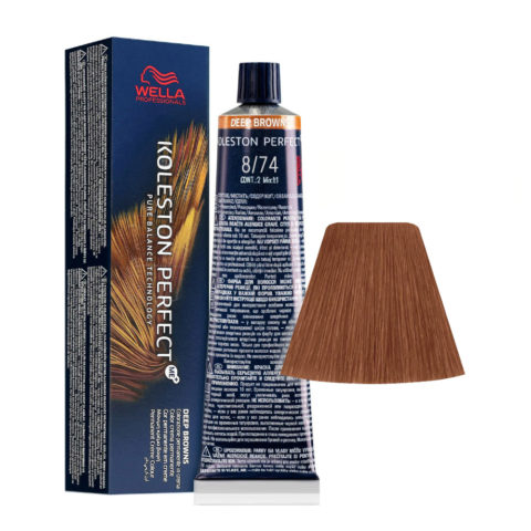 Wella Koleston Perfect Me+ Deep Browns 8/74  Light Sand Coppery Blonde 60ml - permanent colouring