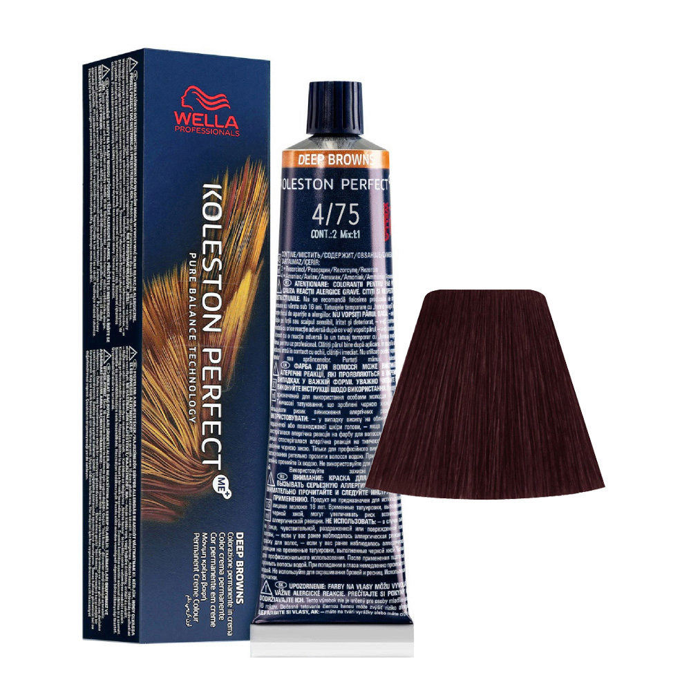 Wella Koleston Perfect Me+ Deep Browns 4/75 Medium Mahogany Sand Brown 60ml - permanent colouring