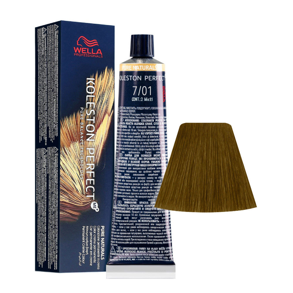 Wella Koleston Perfect Me+ Pure Naturals 7/01 Medium Natural Ash Blonde 60ml - permanent coloring