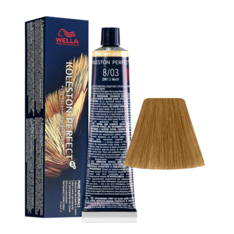 Wella Koleston Perfect Me+ Pure Naturals 8/03 Light Natural Golden Blonde 60ml - permanent colouring