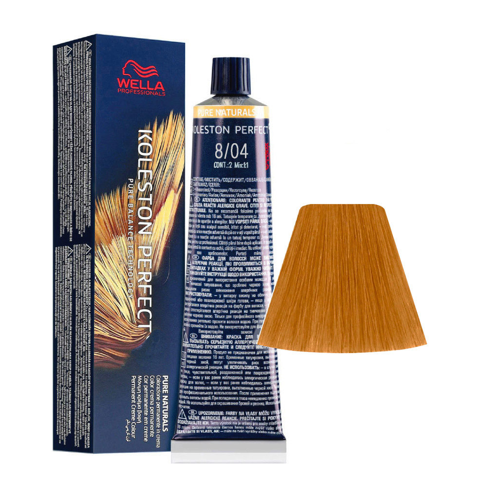 Wella Koleston Perfect Me+ Pure Naturals 8/04 Light Natural Copper Blonde  60ml - permanent colouring