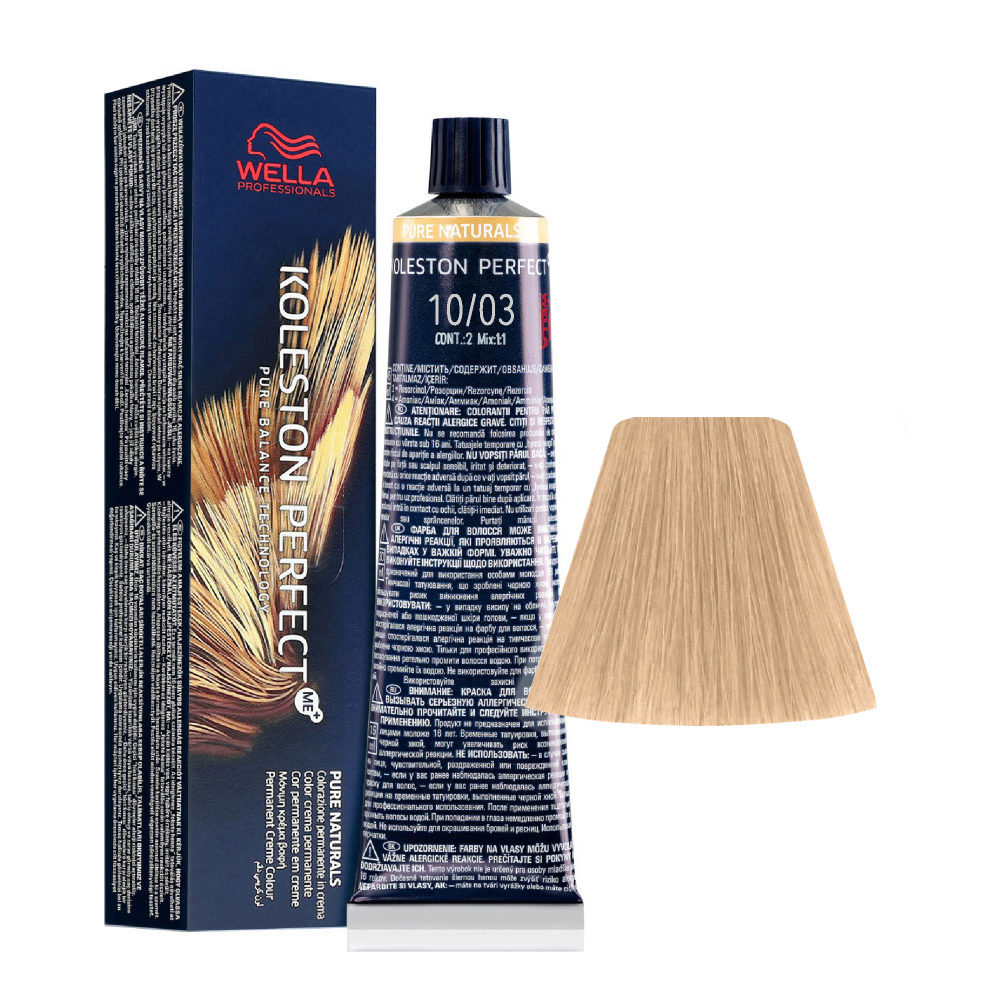 Wella Koleston Perfect Me+ Pure Naturals 10/03 Natural Golden Platinum Blonde 60ml - permanent colouring