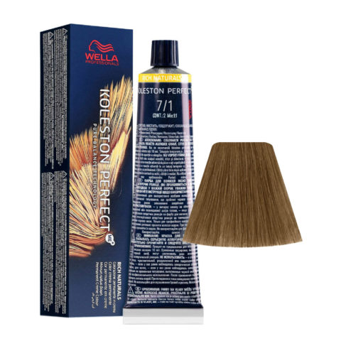 Wella Koleston Perfect Me+ Rich Naturals 7/1 Medium  Ash Blonde 60ml - permanent colouring