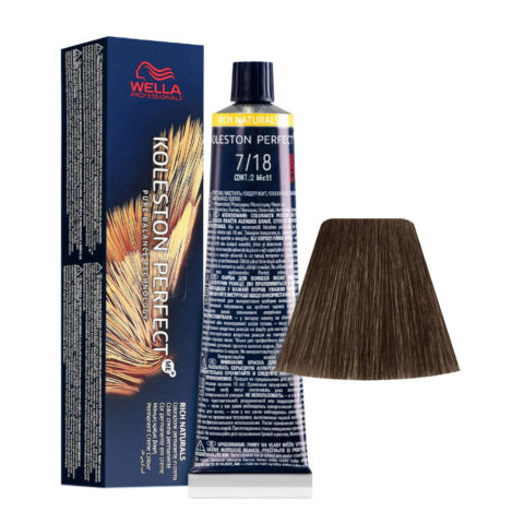 Wella Koleston Perfect Me+ Rich Naturals 7/18 Medium Pearl Ash Blonde 60ml - permanent colouring