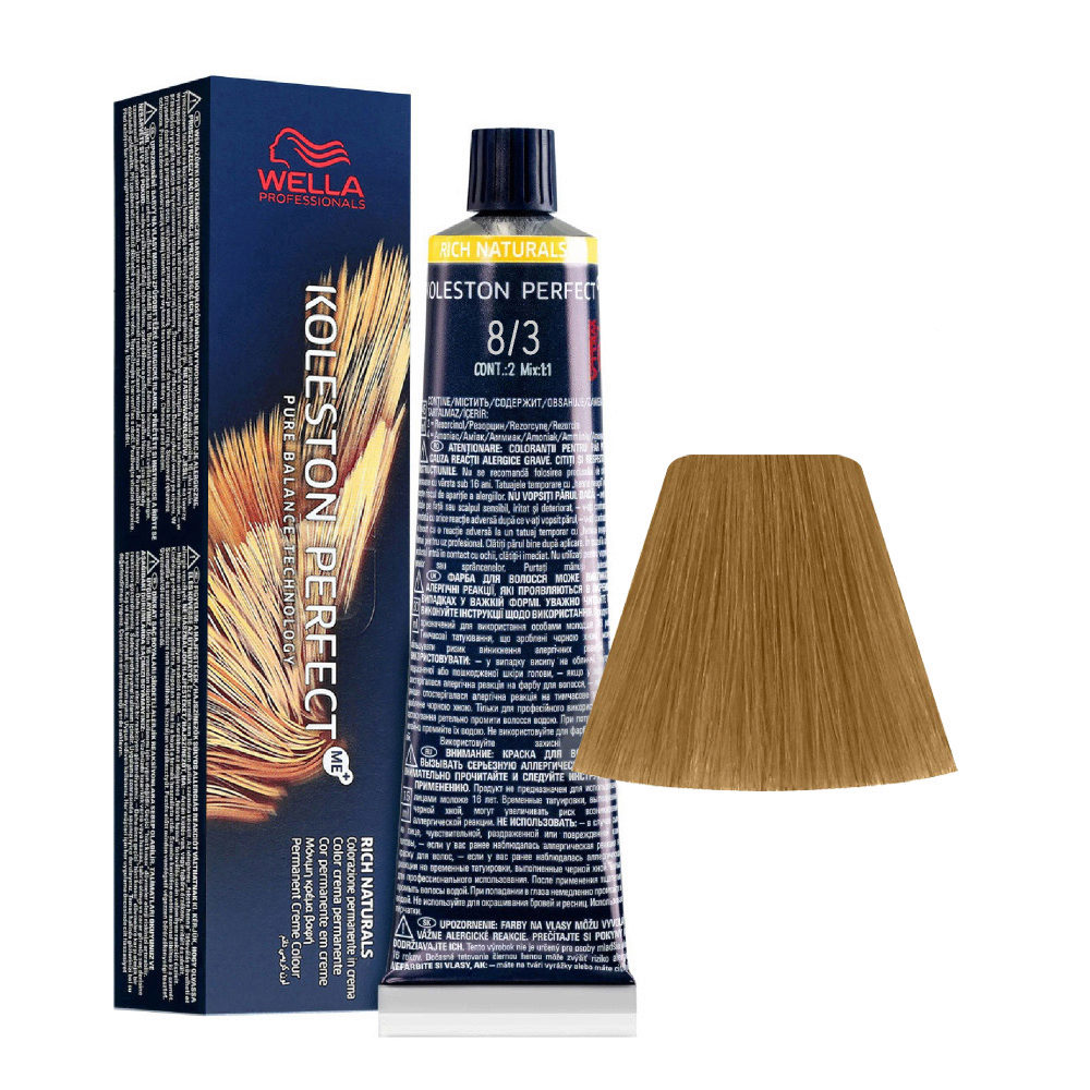 Wella Koleston Perfect Me+ Rich Naturals 8/3 Light Golden Blonde 60ml - permanent colouring