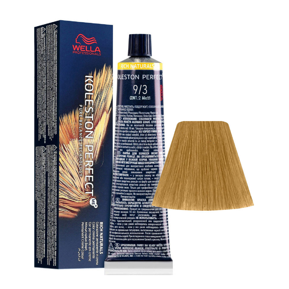 Wella Koleston Perfect Me+ Rich Naturals 9/3 Very Light Golden Blonde 60ml - permanent colouring