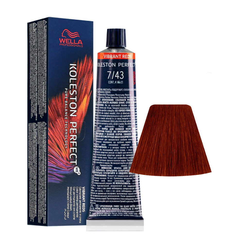 Wella Koleston Perfect Me+ Vibrant Reds 7/43 Medium Golden Copper Blonde 60ml - permanent colouring