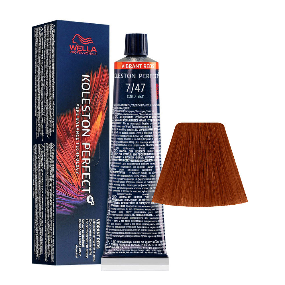 Wella Koleston Perfect Me+ Vibrant Reds 7/47 Medium Blonde Copper Sand 60ml - permanent colouring