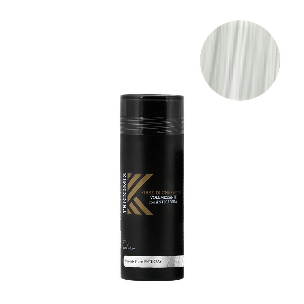 Tricomix Fibre White Gray 27gr - Volumizing Keratin Fibers With Anti Hair Loss Principles