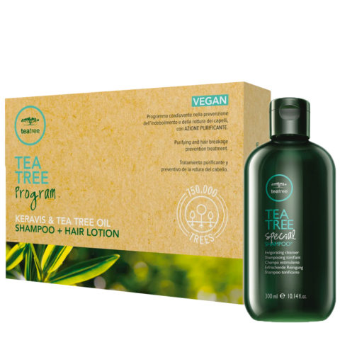 Paul Mitchell Tea Tree Program Shampoo 300ml + Hair Lotion 12x6ml - Anti-Hair Loss Treatment for Dandruff Hair