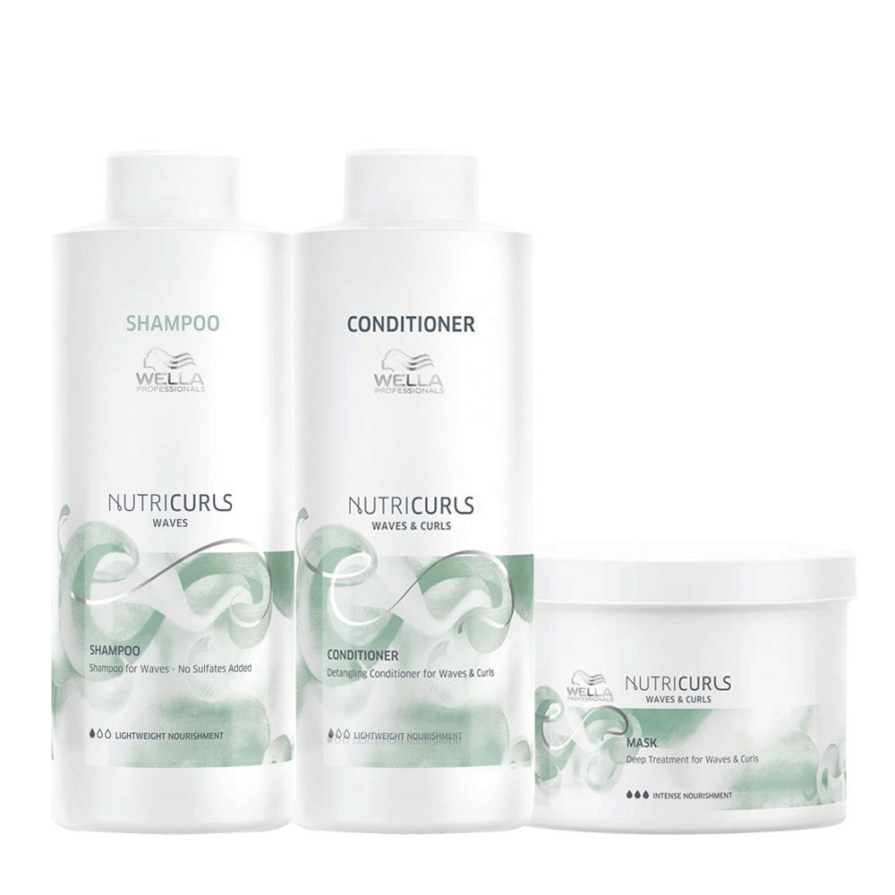 Wella Nutricurls Waves Shampoo 1000ml Conditioner 1000ml Mask 500ml