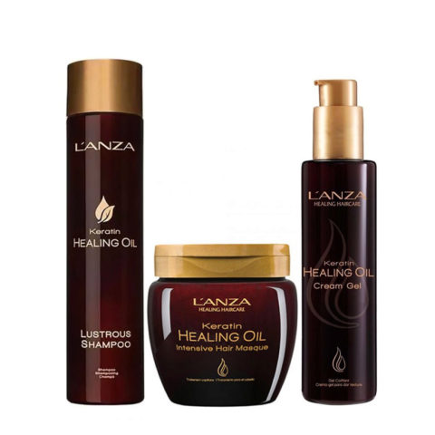 L' Anza Healing Oil Kit Shampoo 300ml Masque 210ml Cream Gel 200ml  - for damaged hair