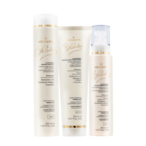 Medavita Blondie All Blondes Bonding Shampoo 250ml Mask 150ml Cuticle Sealer Cream 150ml