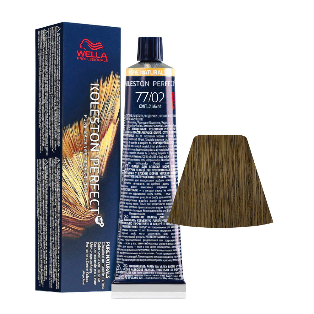 Wella Koleston Perfect Me+ Pure Naturals 77/02 Medium Intense Natural Matt Blonde 60ml - permanent colouring