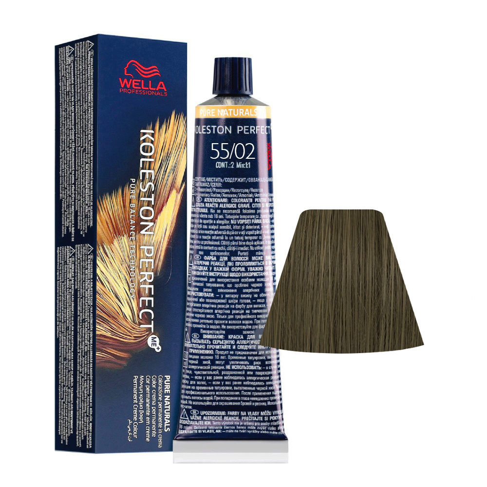 Wella Koleston Perfect Me+ Pure Naturals 55/02 Matt Natural Intense Light Brown 60ml - permanent colouring