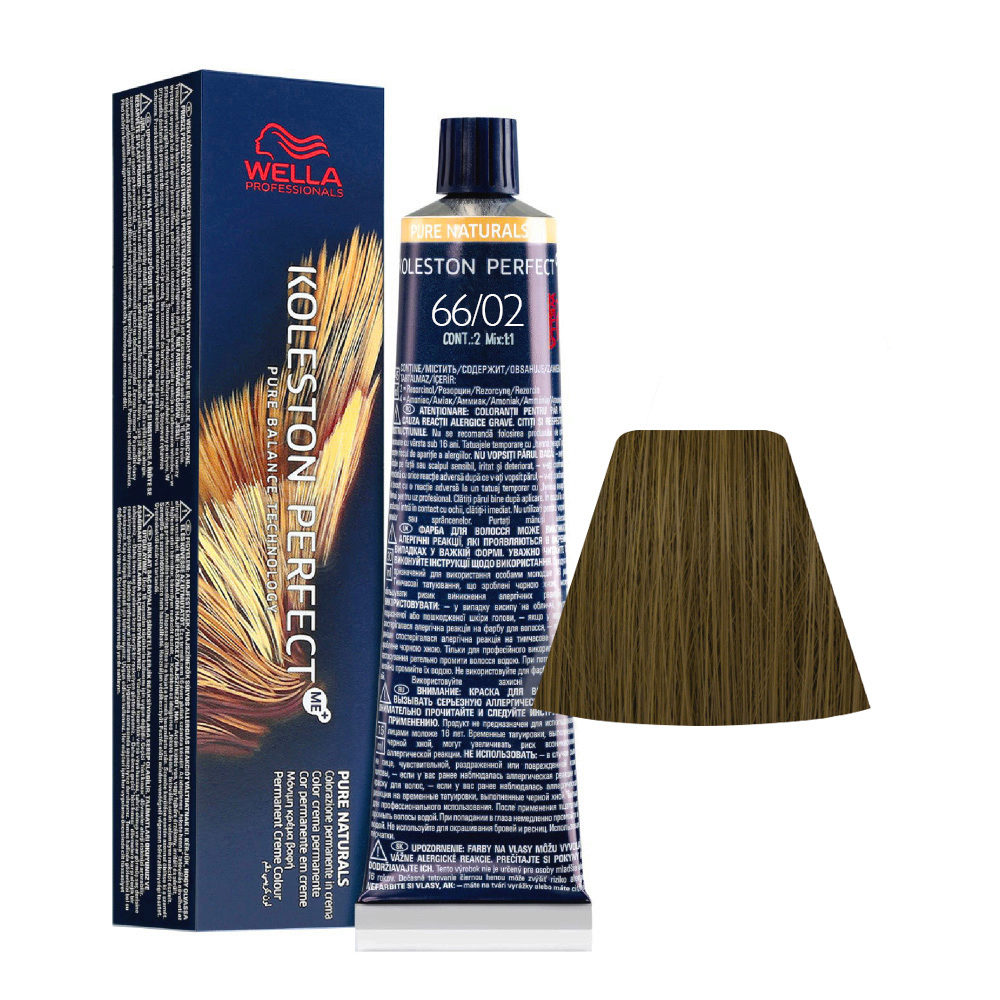 Wella Koleston Perfect Me+ Pure Naturals 66/02 Dark Intense Natural Matt Blonde 60ml - permanent colouring