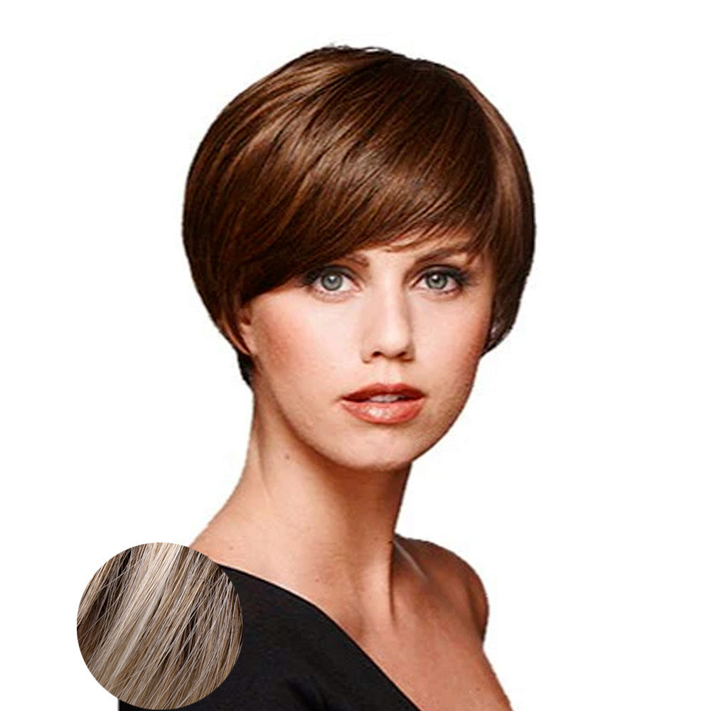 Hairdo Short & Sleek Light Ash Blonde Wig With Brown Root. 