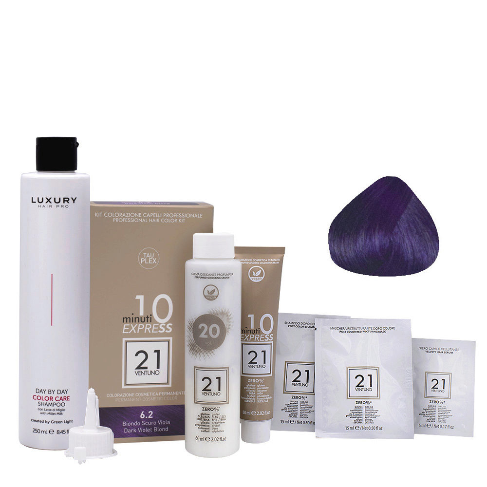 21 Ventuno Professional Hair Dye Kit 6.2 Purple Dark Blonde + Shampoo 250ml