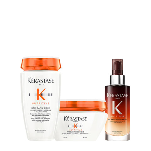 Kerastase Nutritive Bain Satin Riche 250ml Masque Intense Riche 250ml 8h Magic Night Serum 90ml