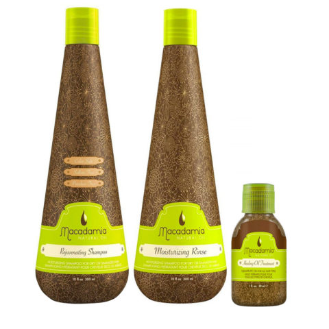 Macadamia Kit for Dry Hair Shampoo 300ml Conditioner 300ml Argan Oil 27ml