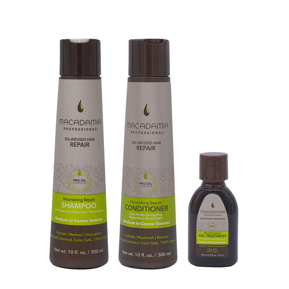 Macadamia Set Damaged Hair Shampoo 300ml Conditioner 300ml Moisturizing Oil 27ml