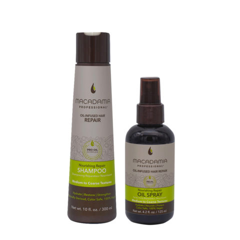 Macadamia Set Damaged Hair Shampoo 300ml and Moisturizing Oil Spray 125ml