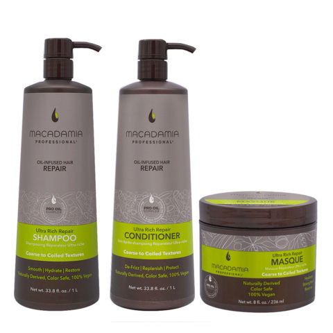 Macadamia Damaged Thick Hair Shampoo 1000ml and Conditioner 1000ml Mask 236ml