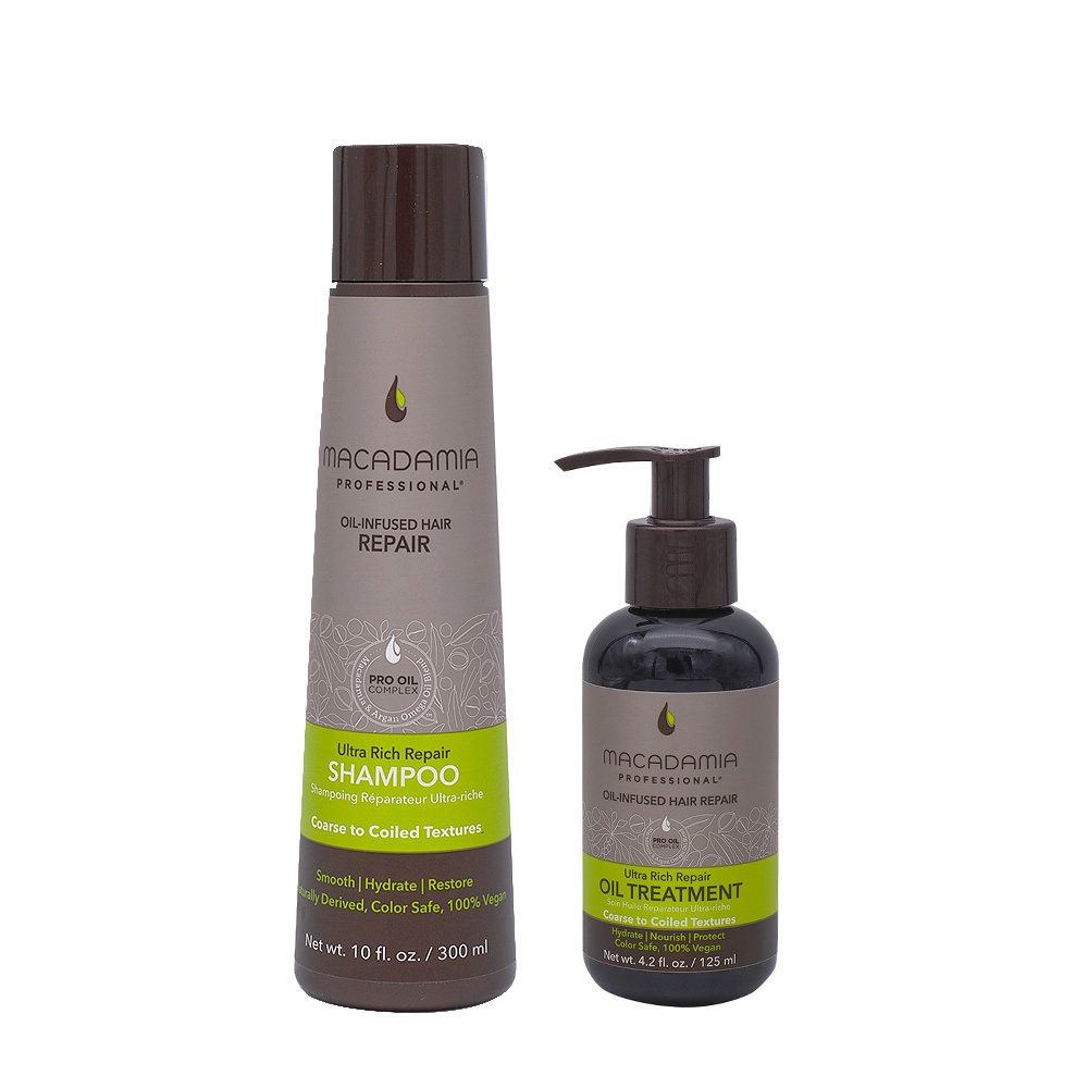 Macadamia Set Damaged and Thick Hair Shampoo 300ml and Moisturizing Oil 125ml