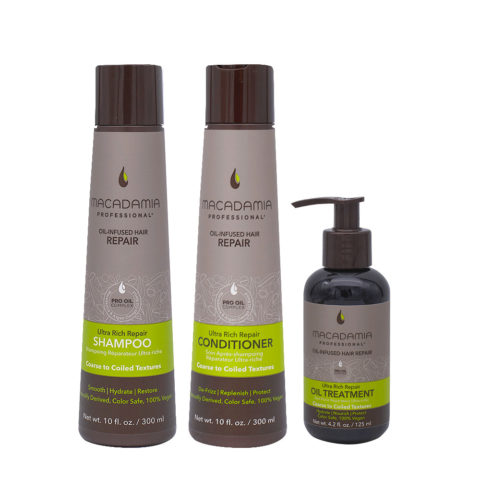 Macadamia Damaged and Thick Hair Shampoo 300ml and Conditioner 300ml Oil 125ml