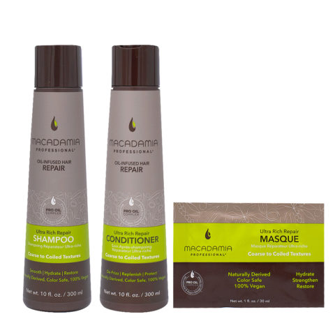 Macadamia Damaged and Thick Hair Shampoo 300ml and Conditioner 300ml Mask 30ml