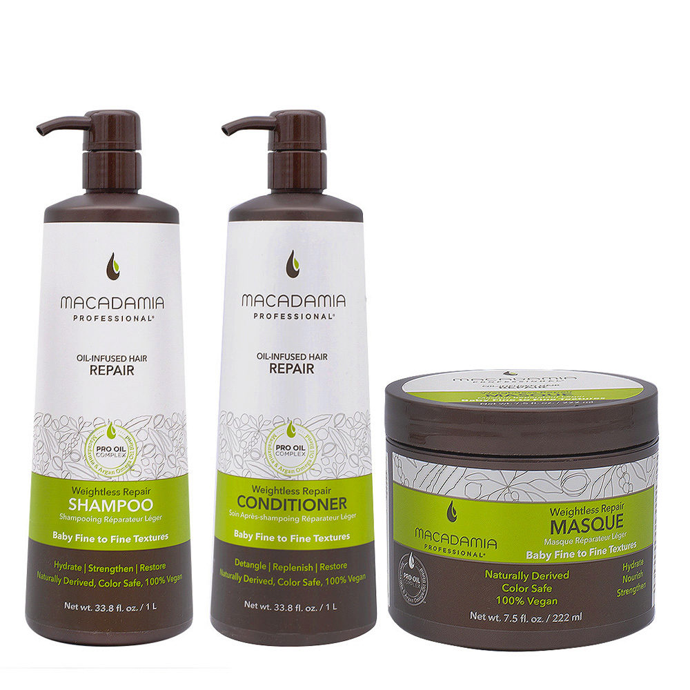 Macadamia Set Damaged and Fine Hair 1000ml Shampoo and Conditioner Mask 222ml