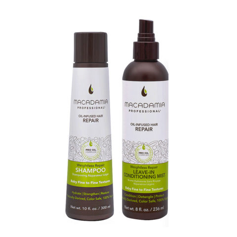 Macadamia Set Damaged and Fine Hair Shampoo 300ml and Leave-in Conditioner 236ml
