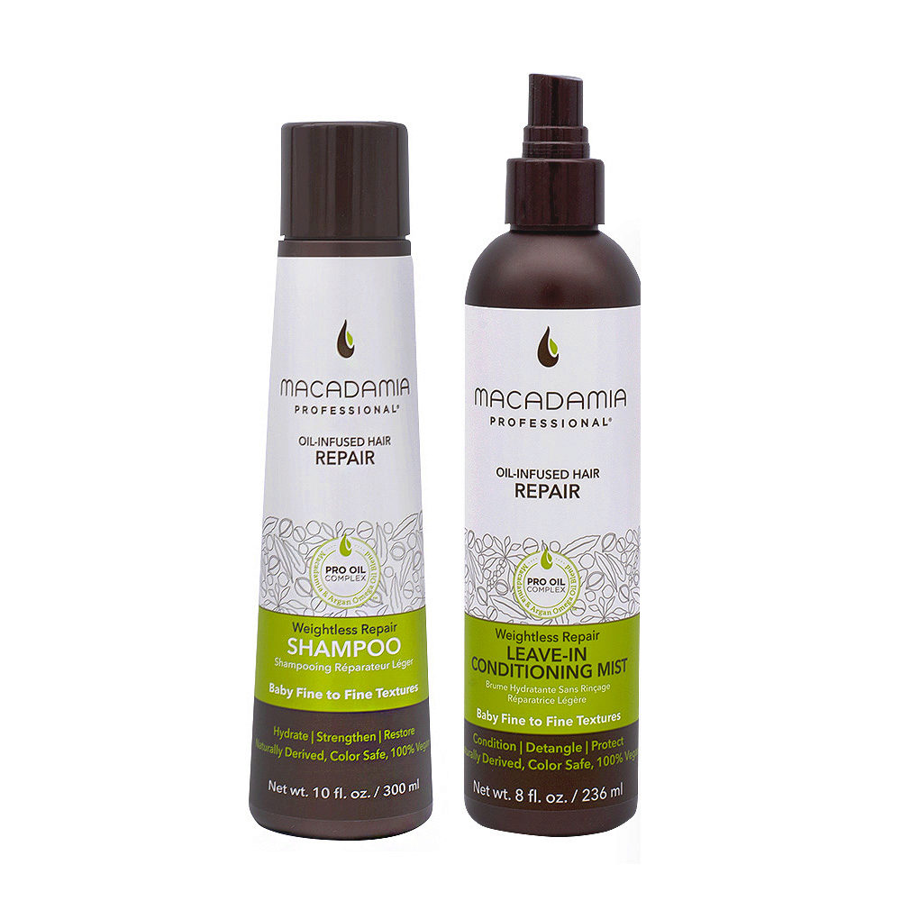 Macadamia Set Damaged and Fine Hair Shampoo 300ml and Leave-in Conditioner  236ml | Hair Gallery