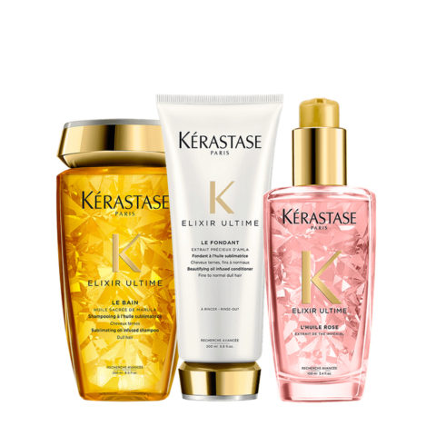 Kerastase Elixir Ultime Shampoo 200ml Conditioner 200ml Elixir Rose Oil 100ml