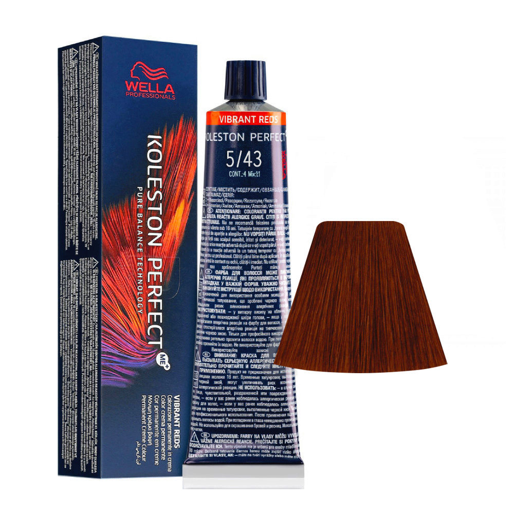 Wella Koleston Perfect Me+ Vibrant Reds 5/43 Light Brown Golden Copper  60ml - permanent coloring