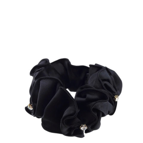 VIAHERMADA Black Satin Hair Band with Pearls and Strass