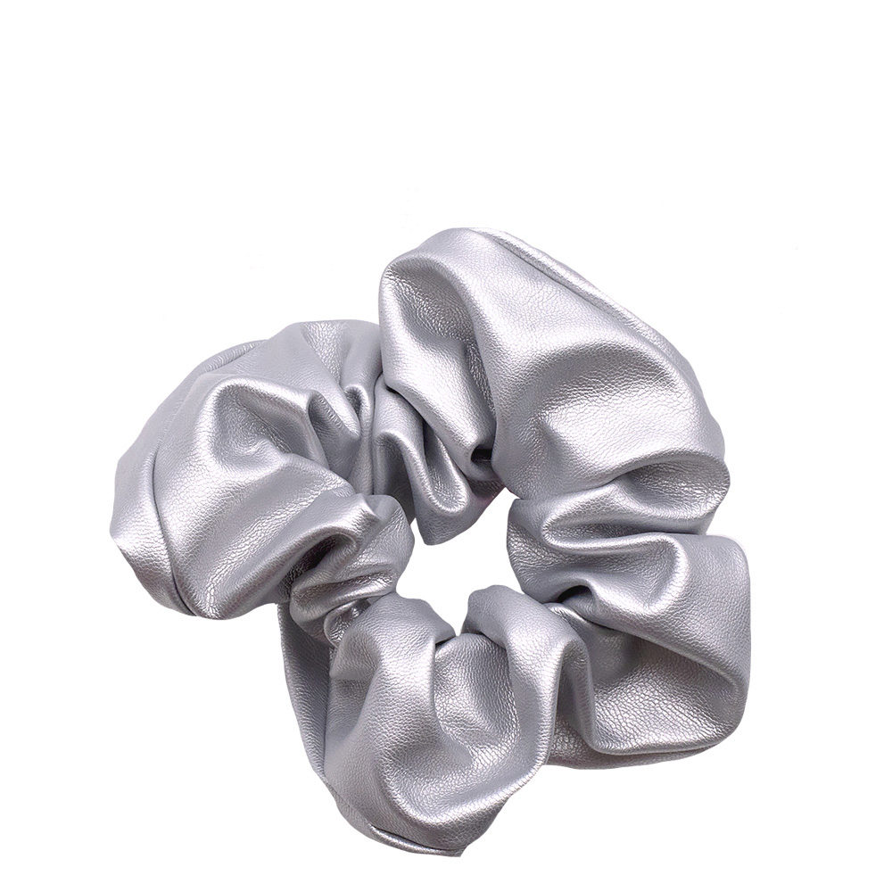 VIAHERMADA Silver Faux Leather Hair Scrunchy