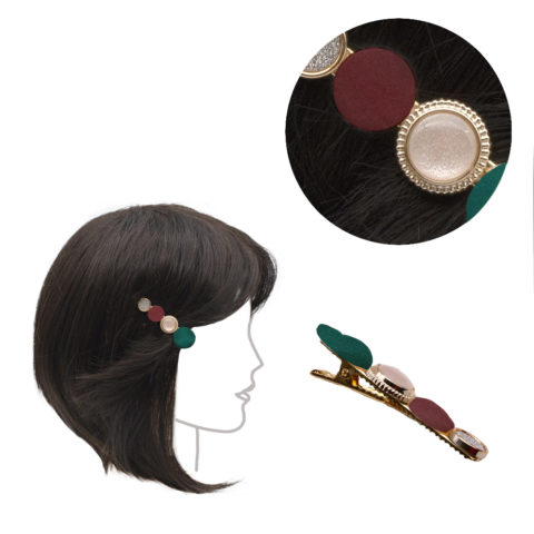 VIAHERMADA Metal Hair Clip with Green and Bordeaux decorations 6cm
