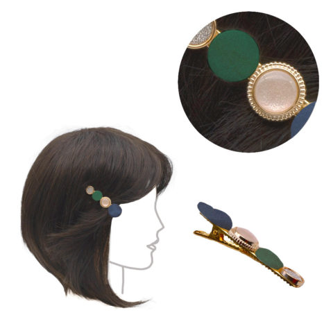 VIAHERMADA Hair Clip in metal with Blue and Green decorations 6cm