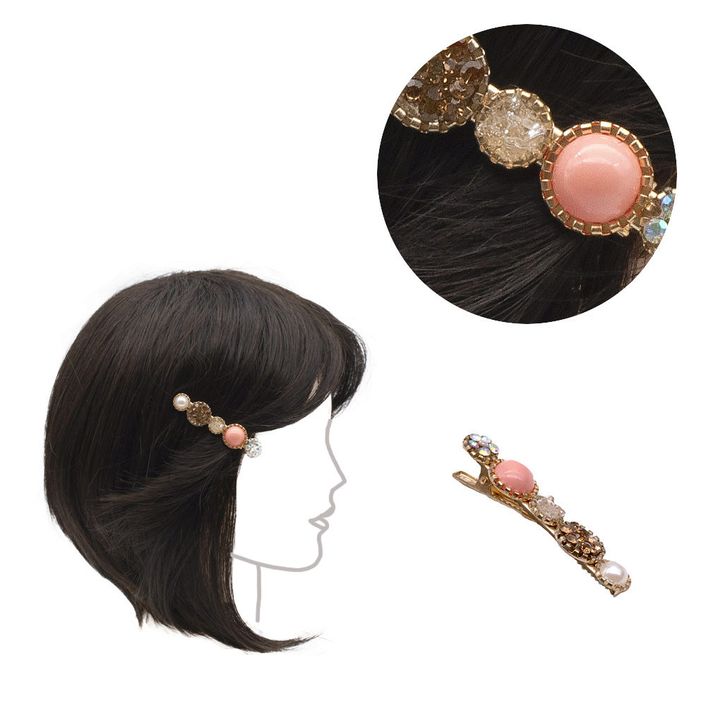 VIAHERMADA Gold Metal Hair Clip with Colored Plastic Decorations