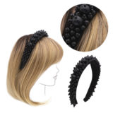 VIAHERMADA Headband in Suede Covered with Stones and Black Pearls