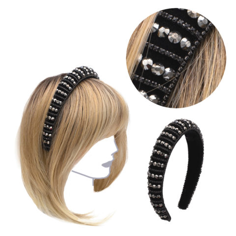 VIAHERMADA Rounded Velvet Headband with Silver Beads and Studs