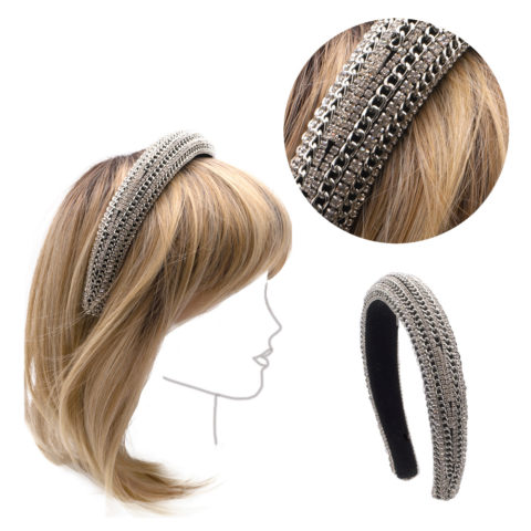 VIAHERMADA Rounded Headband Covered With Chains and Silver Rhinestones