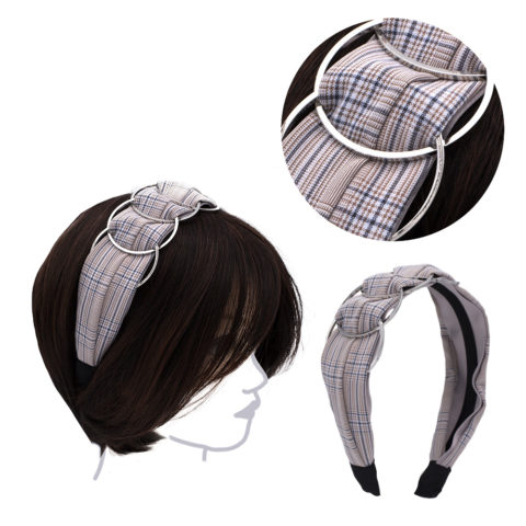VIAHERMADA Pink Chess Fabric Hairband with Silver Metal Rings