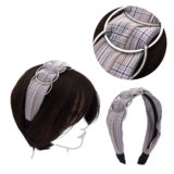 VIAHERMADA Pink Checkered Fabric Hairband with Silver Metal Rings