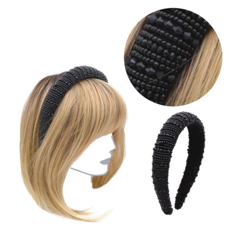 VIAHERMADA Rounded Headband with Black Stones and Strass